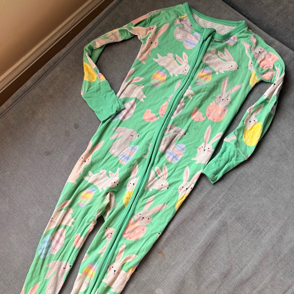 Kids Bunny & Easter Egg One-Piece Pajamas - Mint Green